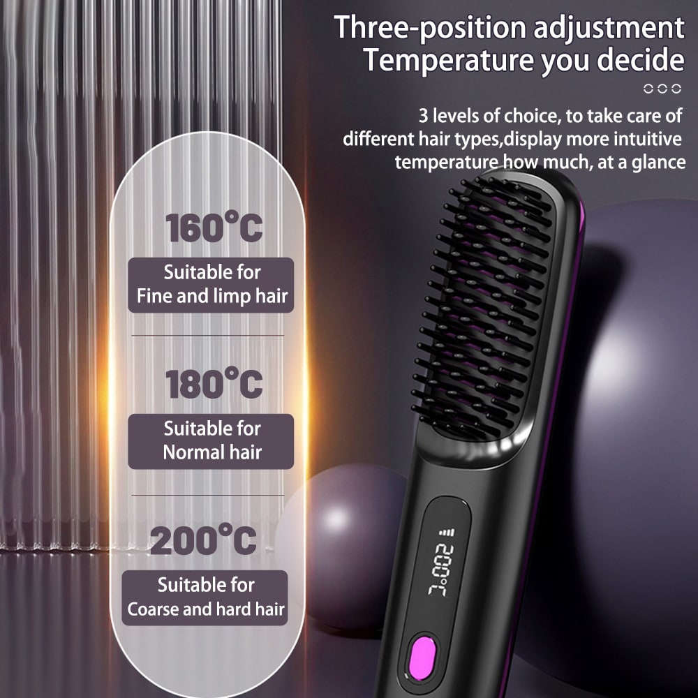 Cordless Hair Straightener Brush with Portable Wireless Design and Digital Temperature Display - Image 6