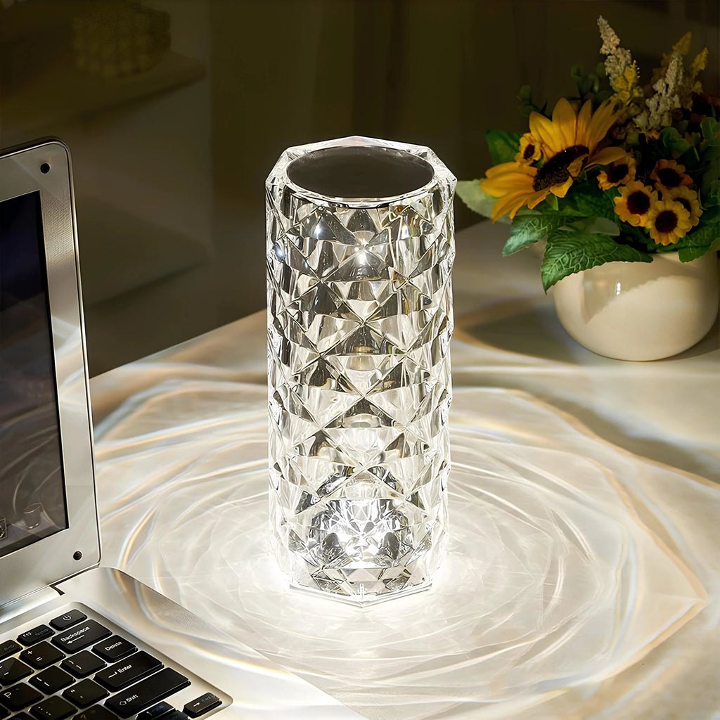 Cordless Rechargeable Crystal Table Lamp LED Color Changing Acrylic Wireless Rose - Image 1