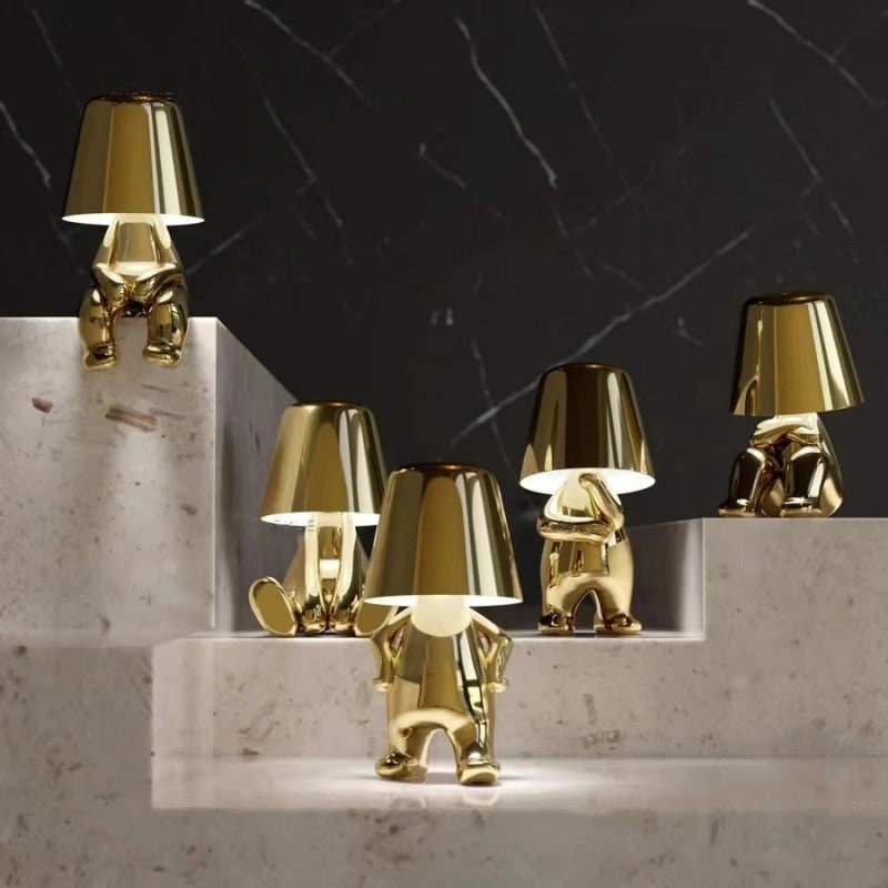 Cordless Table Lamp Rechargeable LED USB Metal Figure Sitting Standing Poses Thinker - Image 1
