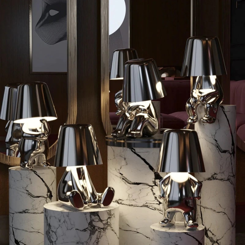 Cordless Table Lamp Rechargeable LED USB Metal Figure Sitting Standing Poses Thinker - Image 3