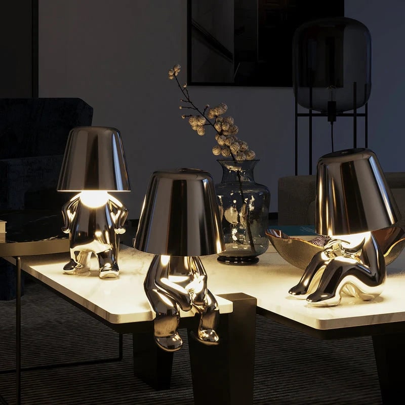 Cordless Table Lamp Rechargeable LED USB Metal Figure Sitting Standing Poses Thinker - Image 9