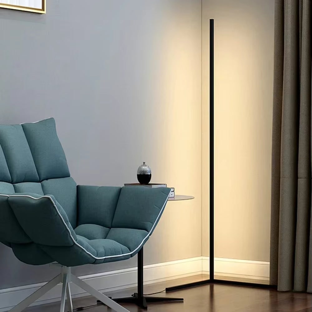 Corner Floor Lamp with Remote Control Minimalist Arc Design and Dimmable LED Light - Image 1