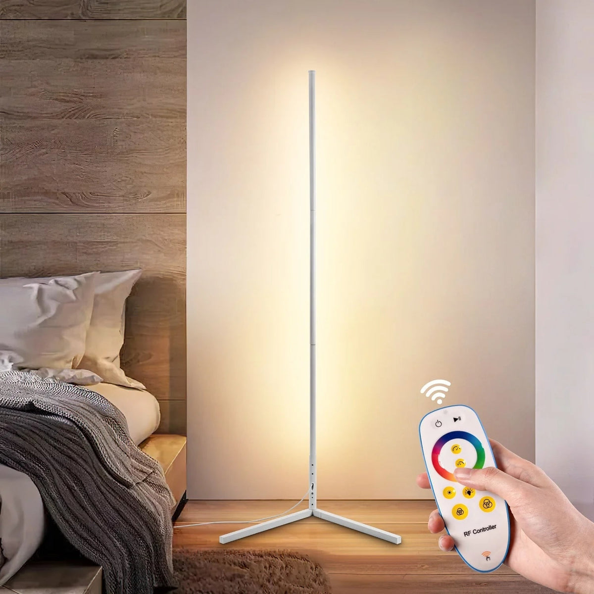 Corner Floor Lamp with Remote Control Minimalist Arc Design and Dimmable LED Light - Image 9