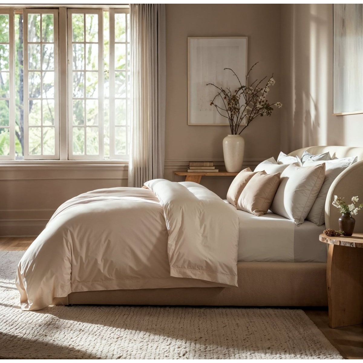 Cotton Duvet Cover Set with Pillowcases King Size and Queen Sateen Finish Bedding White - Image 1