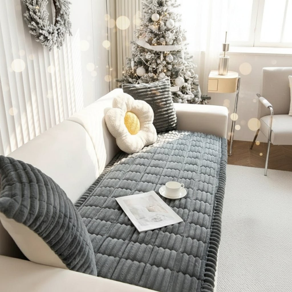 Couch Cover Sofa Seat Cushion Plush Padded Quilted Ribbed Runner Microfiber - Image 1