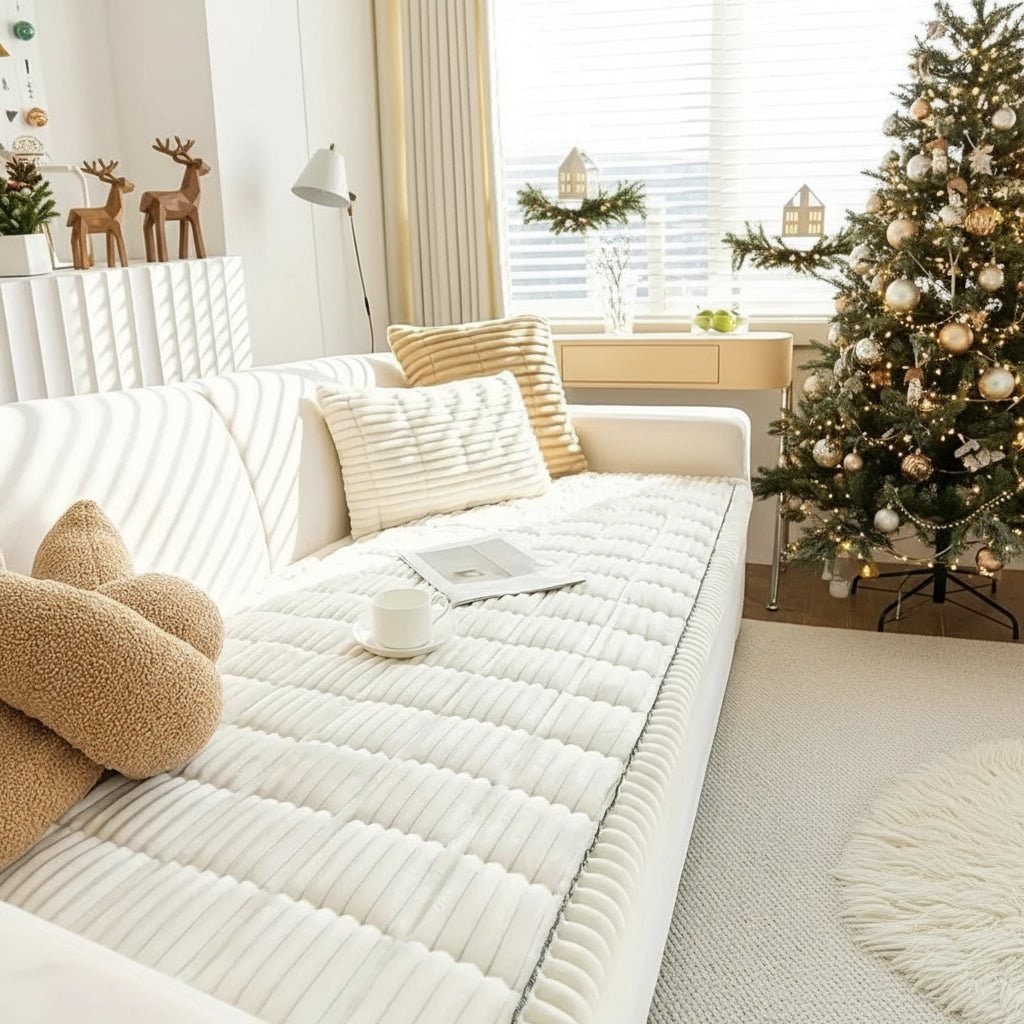 Couch Cover Sofa Seat Cushion Plush Padded Quilted Ribbed Runner Microfiber - Image 5