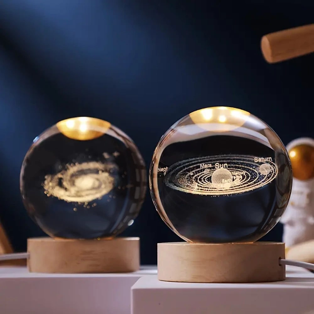 Crystal Lamp Ball Night Light 3D Laser Engraved Glass Wooden Base USB LED Decorative - Image 1