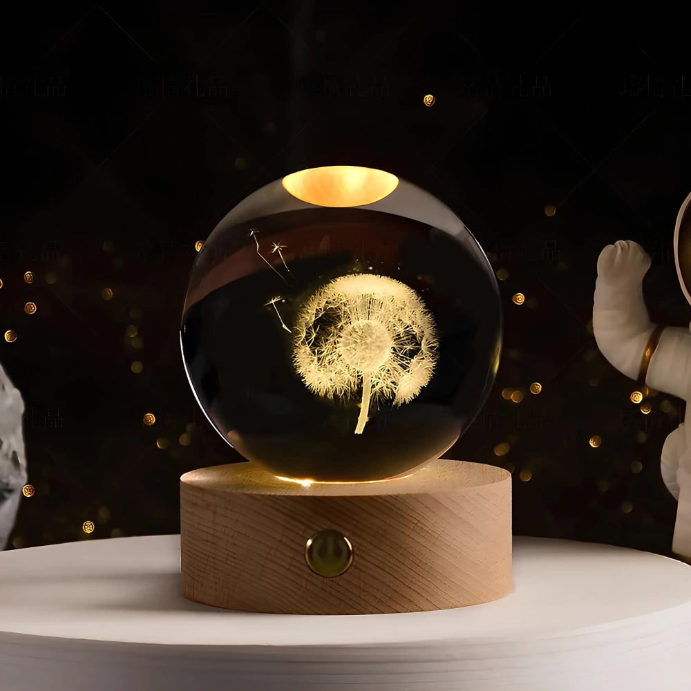 Crystal Lamp Ball Night Light 3D Laser Engraved Glass Wooden Base USB LED Decorative - Image 13