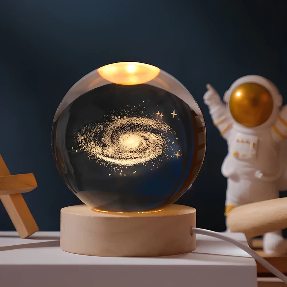 Crystal Lamp Ball Night Light 3D Laser Engraved Glass Wooden Base USB LED Decorative - Image 2