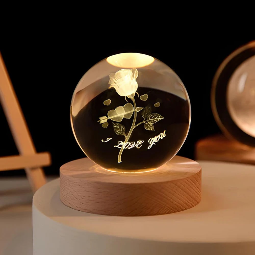 Crystal Lamp Ball Night Light 3D Laser Engraved Glass Wooden Base USB LED Decorative - Image 21