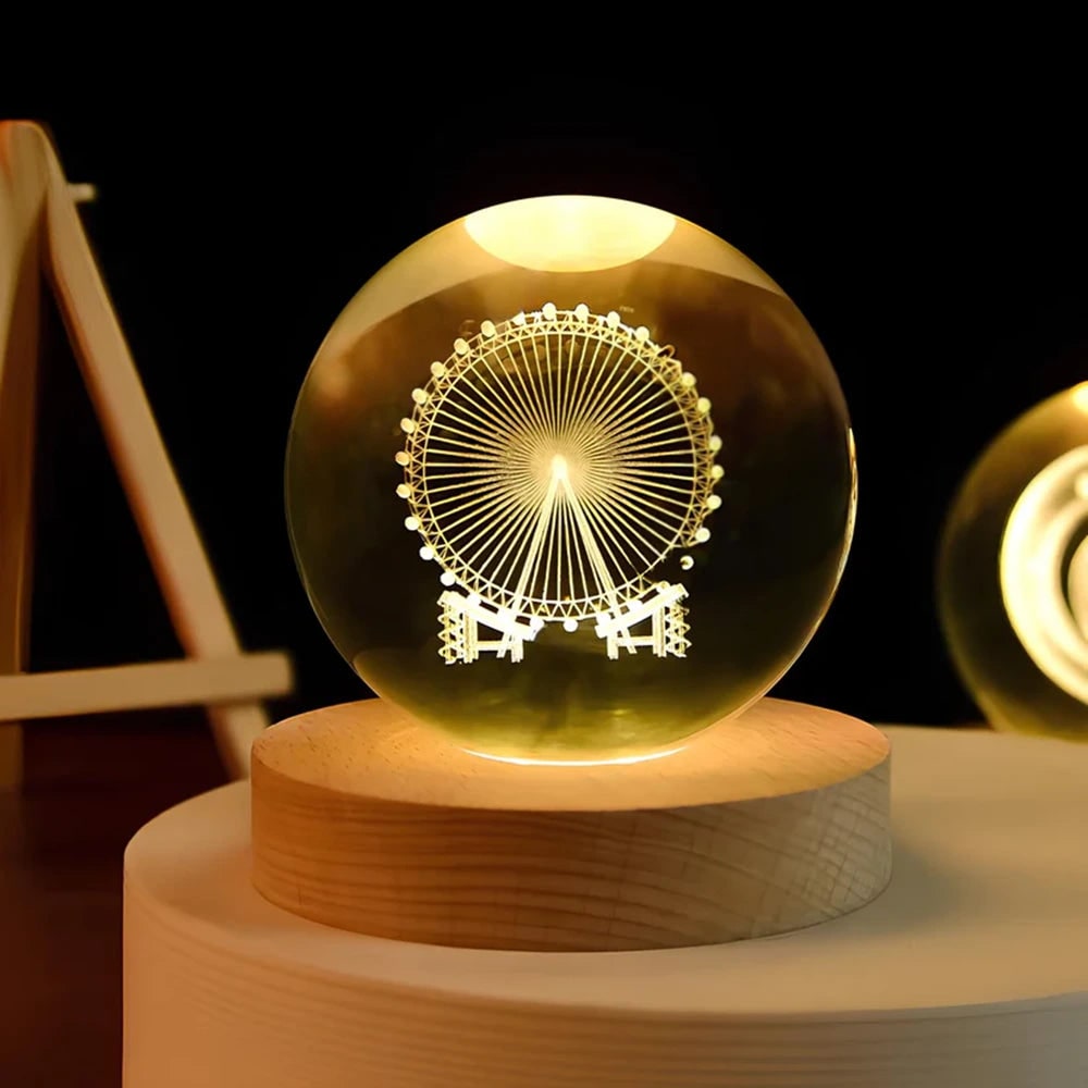 Crystal Lamp Ball Night Light 3D Laser Engraved Glass Wooden Base USB LED Decorative - Image 22