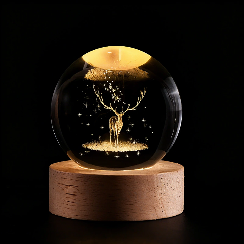 Crystal Lamp Ball Night Light 3D Laser Engraved Glass Wooden Base USB LED Decorative - Image 23
