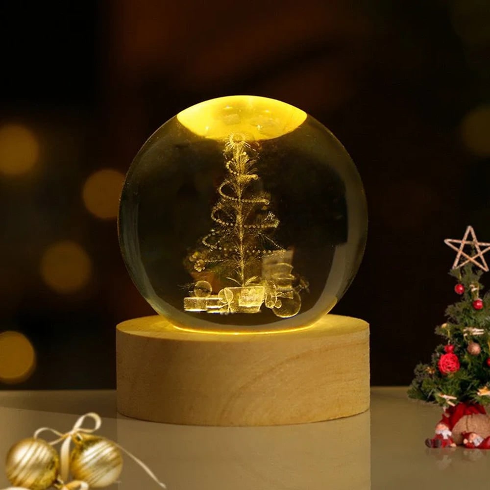 Crystal Lamp Ball Night Light 3D Laser Engraved Glass Wooden Base USB LED Decorative - Image 24