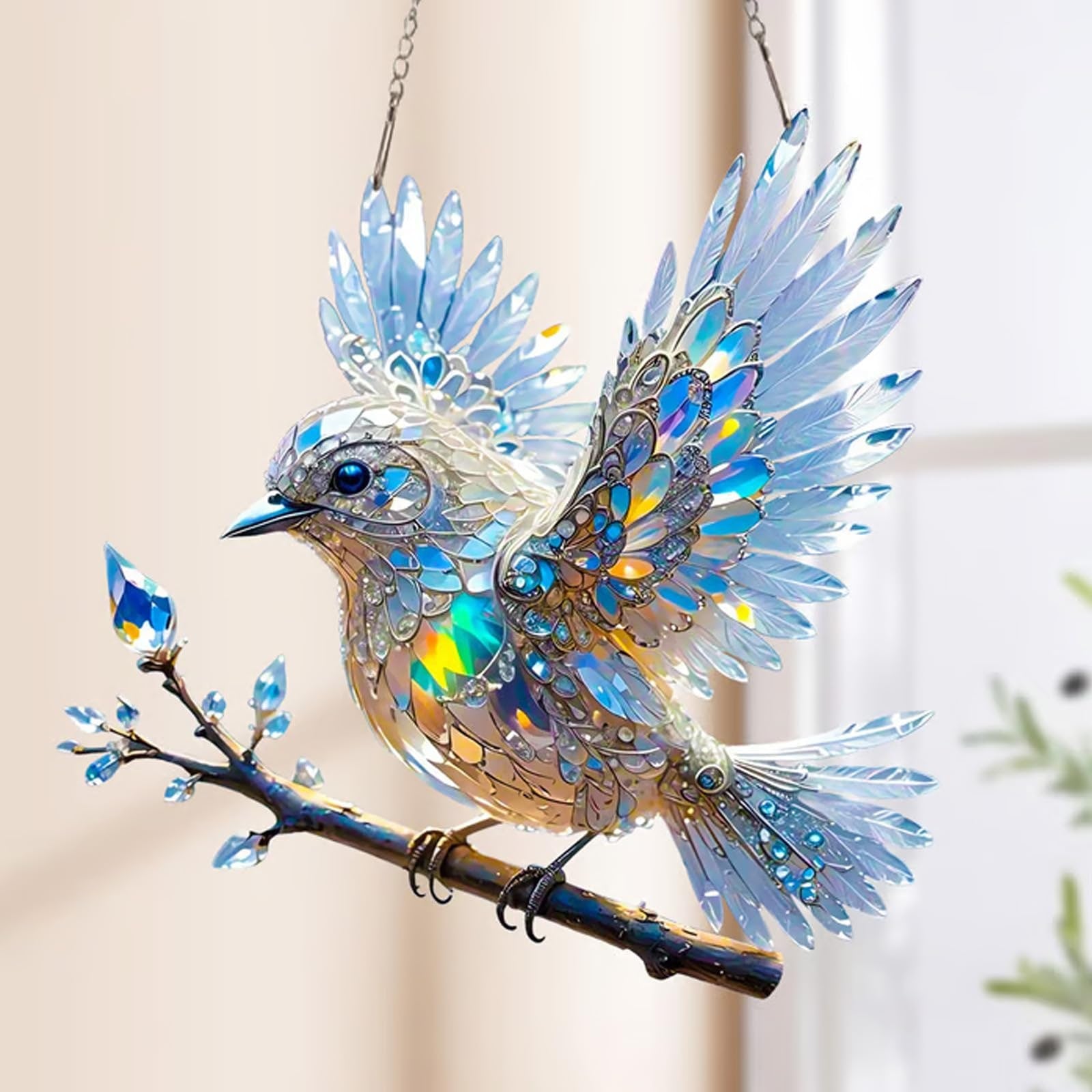 Crystal Suncatcher Bird Hanging Ornament Iridescent Faceted Rhinestone Window - Image 1