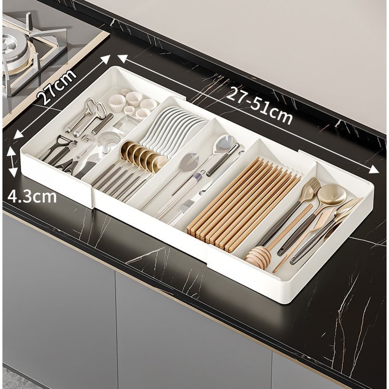 Cutlery Drawer Organizer with Expandable Plastic Compartments and Kitchen Utensil Storage - Image 2