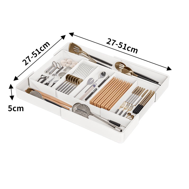Cutlery Drawer Organizer with Expandable Plastic Compartments and Kitchen Utensil Storage - Image 3