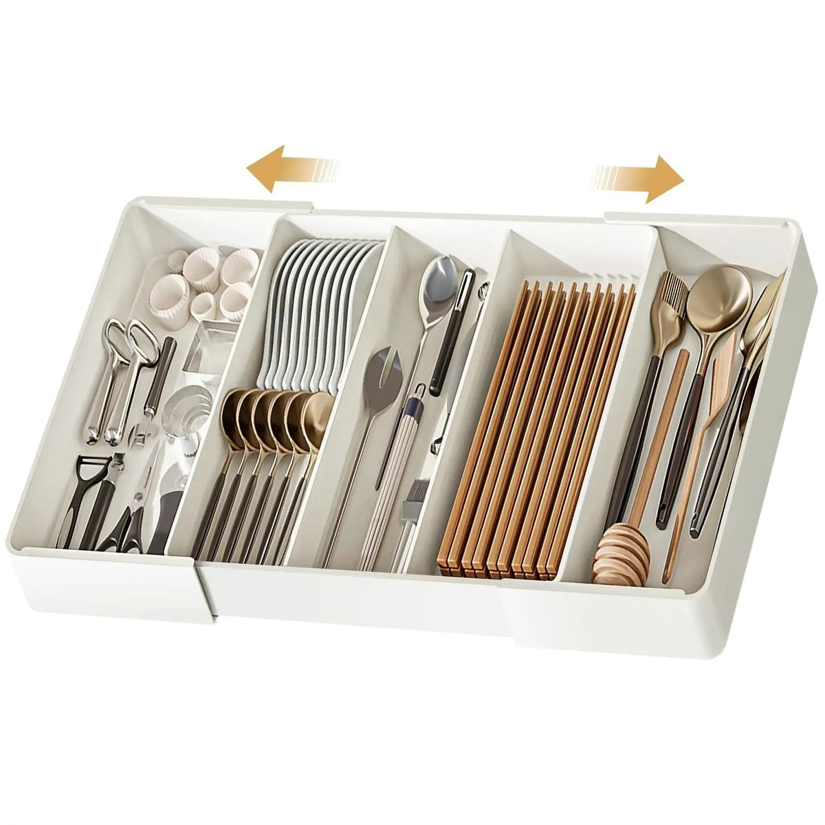 Cutlery Drawer Organizer with Expandable Plastic Compartments and Kitchen Utensil Storage - Image 4