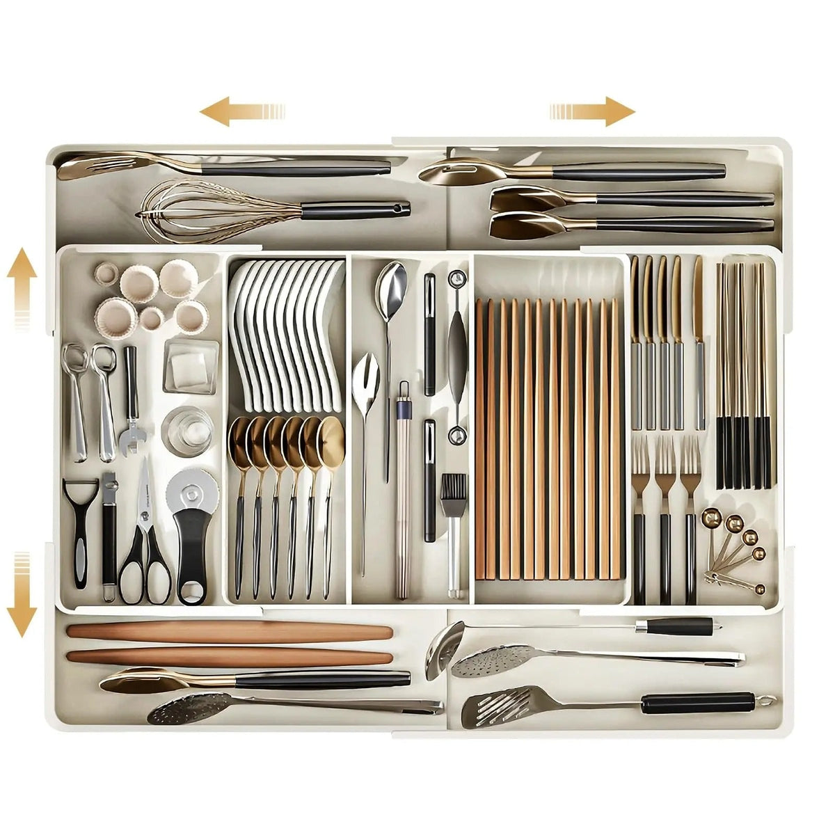 Cutlery Drawer Organizer with Expandable Plastic Compartments and Kitchen Utensil Storage - Image 5