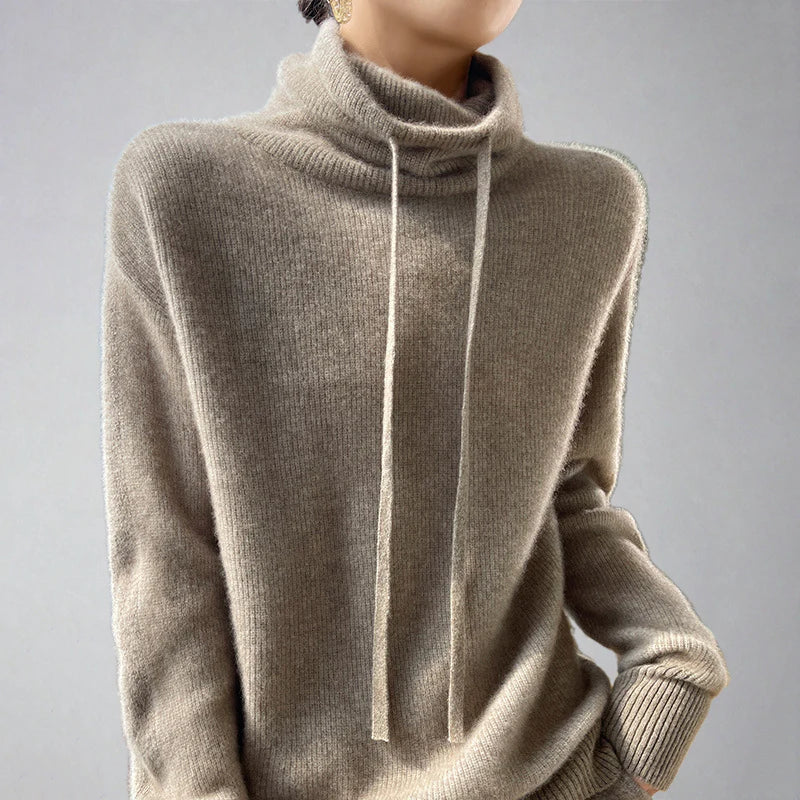 Women’s Casual Jumper Cozy Turtleneck with Drawstring