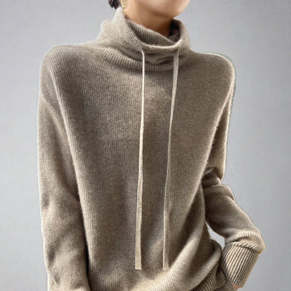 Women’s Casual Jumper Cozy Turtleneck with Drawstring