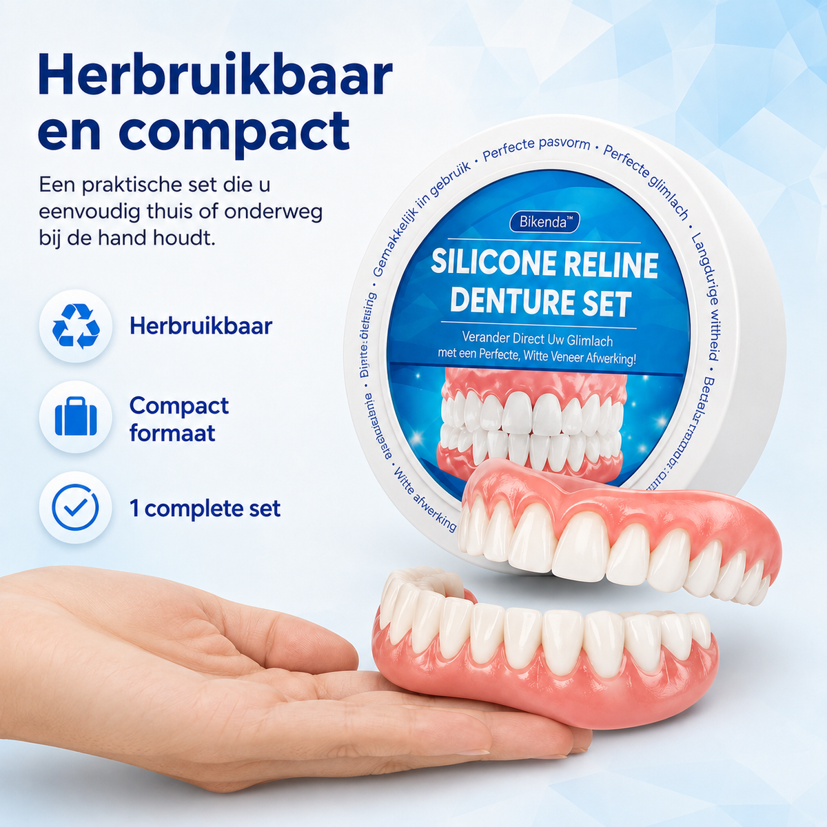 Dental Flipper Front Tooth Temporary Snap on Dentures with Silicone Reline Kit and Moldable Strips - Image 6