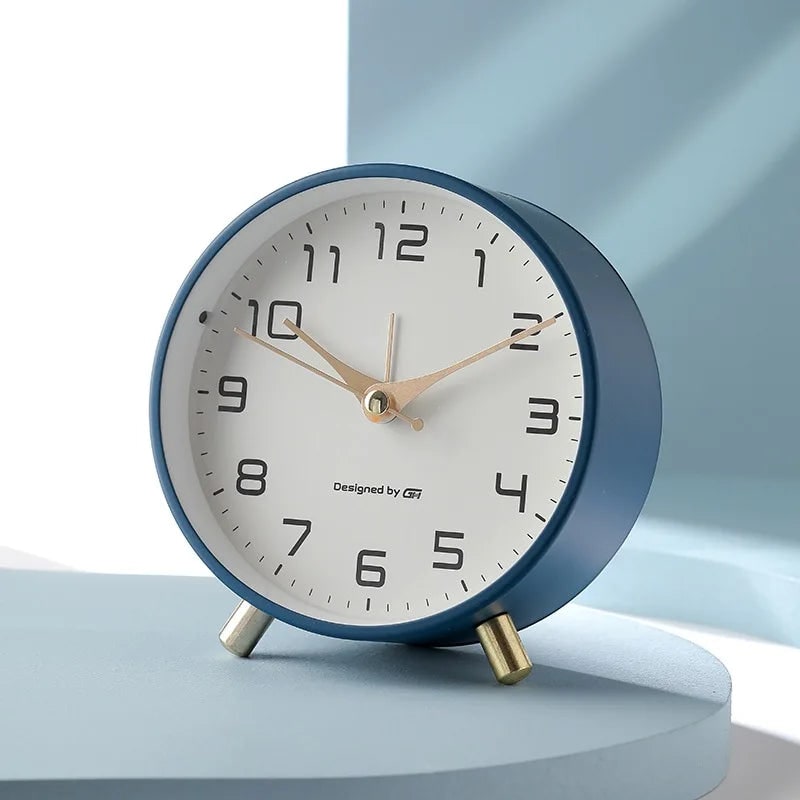 Desk Clock Table Analog Round Small Metal Peg Feet - Image 1