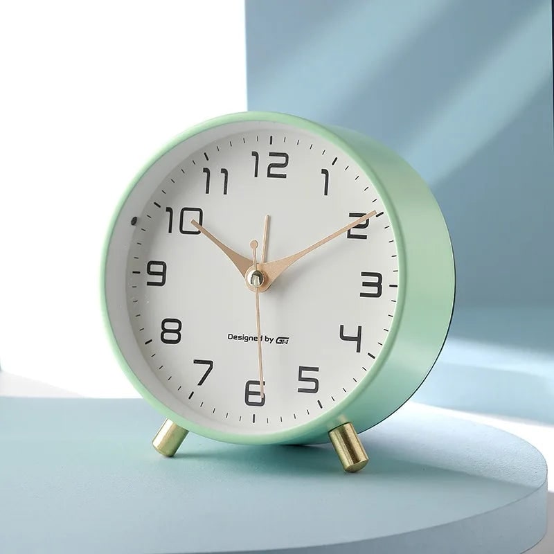 Desk Clock Table Analog Round Small Metal Peg Feet - Image 6