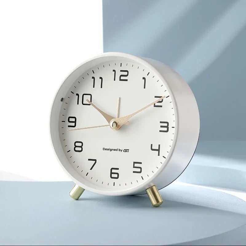 Desk Clock Table Analog Round Small Metal Peg Feet - Image 7