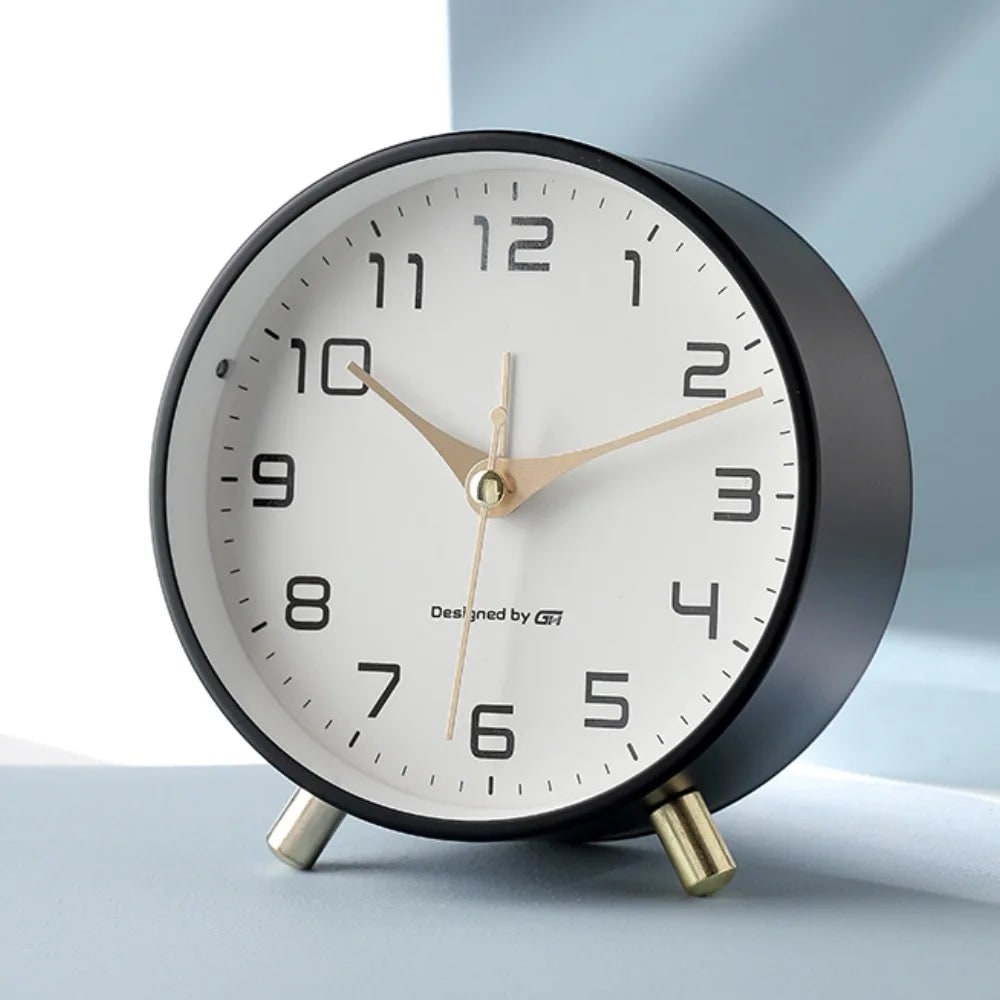 Desk Clock Table Analog Round Small Metal Peg Feet - Image 8