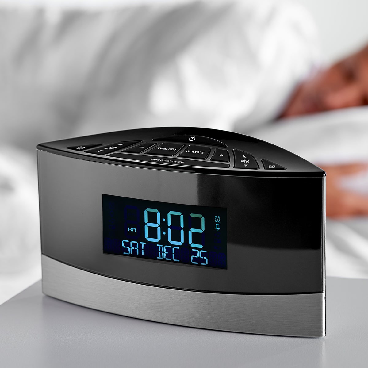 Digital Alarm Clock Radio Bedside Sound Machine Calendar Display Metal White Noise - Image 2