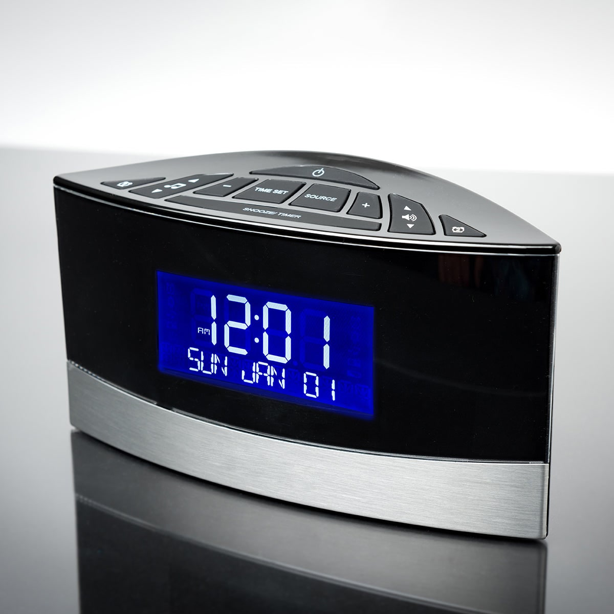 Digital Alarm Clock Radio Bedside Sound Machine Calendar Display Metal White Noise - Image 5