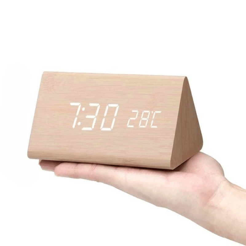 Digital Alarm Clock Wood LED Temperature Display Calendar Wooden - Image 11