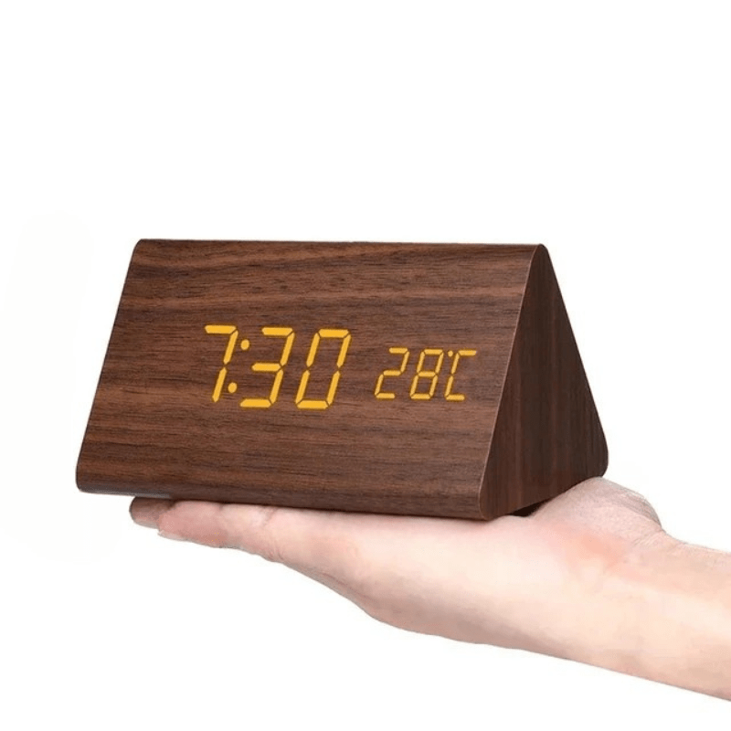 Digital Alarm Clock Wood LED Temperature Display Calendar Wooden - Image 12