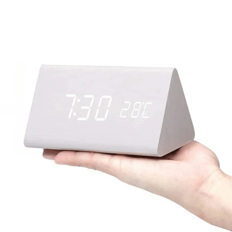 Digital Alarm Clock Wood LED Temperature Display Calendar Wooden - Image 13