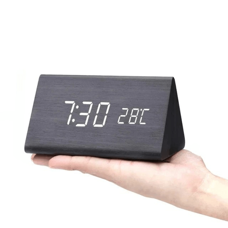 Digital Alarm Clock Wood LED Temperature Display Calendar Wooden - Image 14