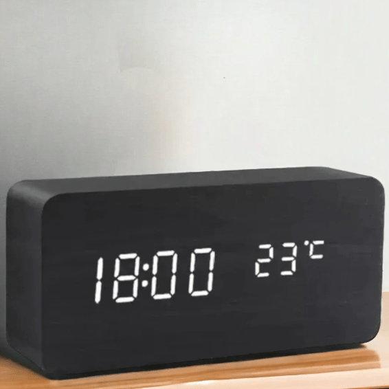 Digital Alarm Clock Wood LED Temperature Display Calendar Wooden - Image 5