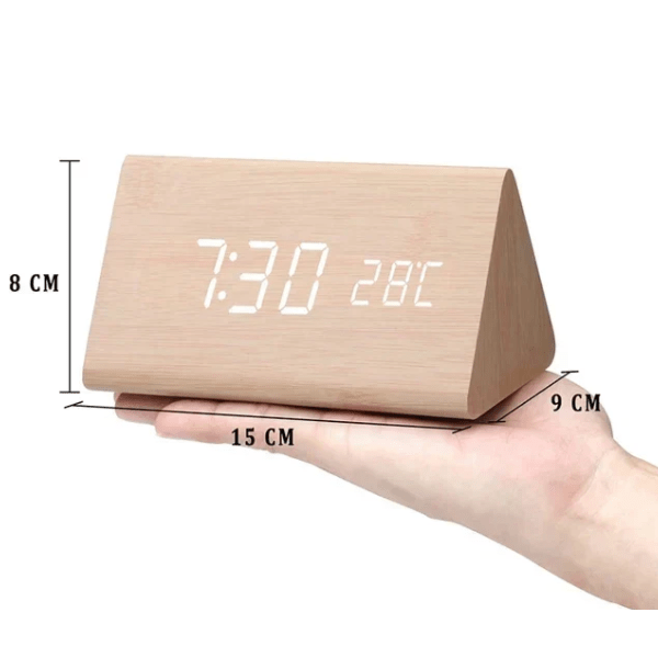 Digital Alarm Clock Wood LED Temperature Display Calendar Wooden - Image 6