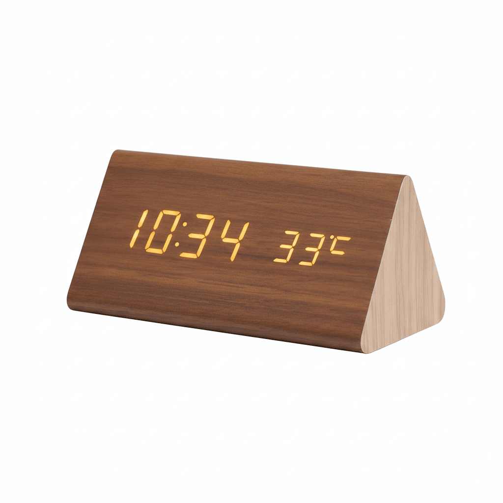 Digital Alarm Clock Wood LED Temperature Display Calendar Wooden - Image 7
