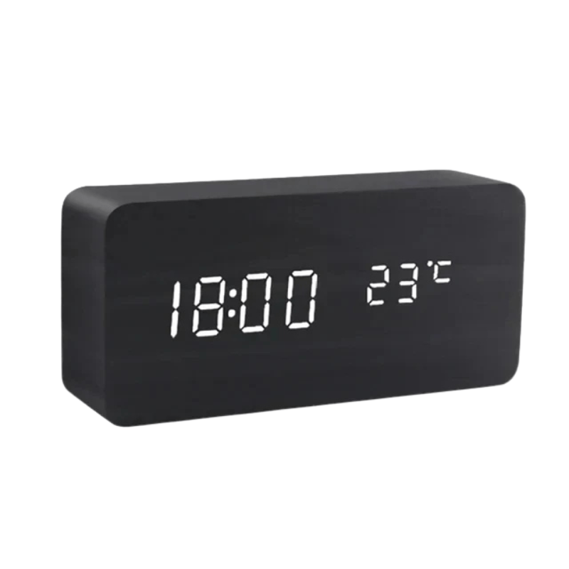 Digital Alarm Clock Wood LED Temperature Display Calendar Wooden - Image 8