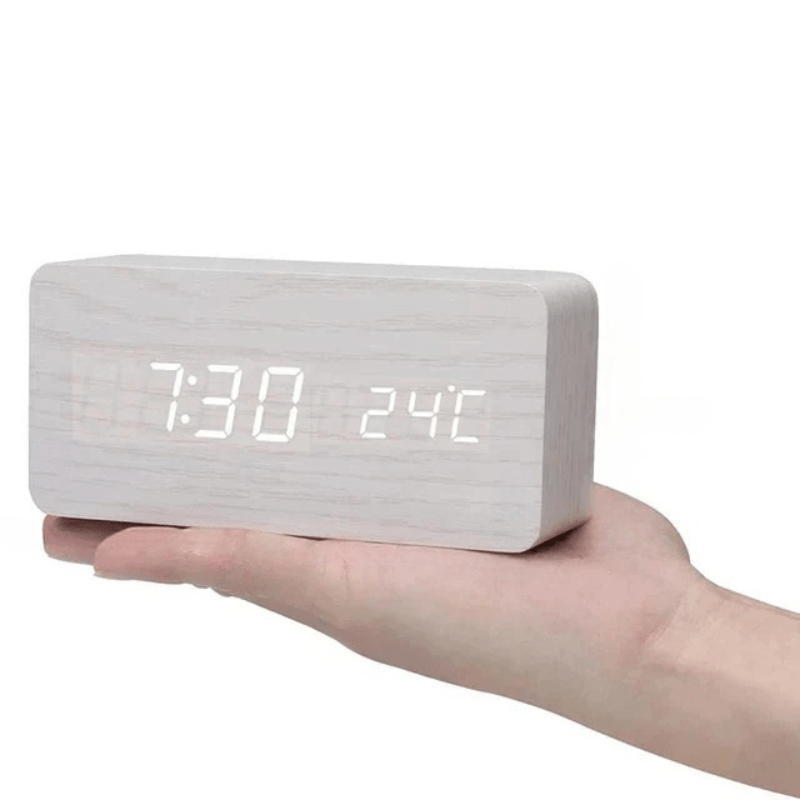 Digital Alarm Clock Wood LED Temperature Display Calendar Wooden - Image 9
