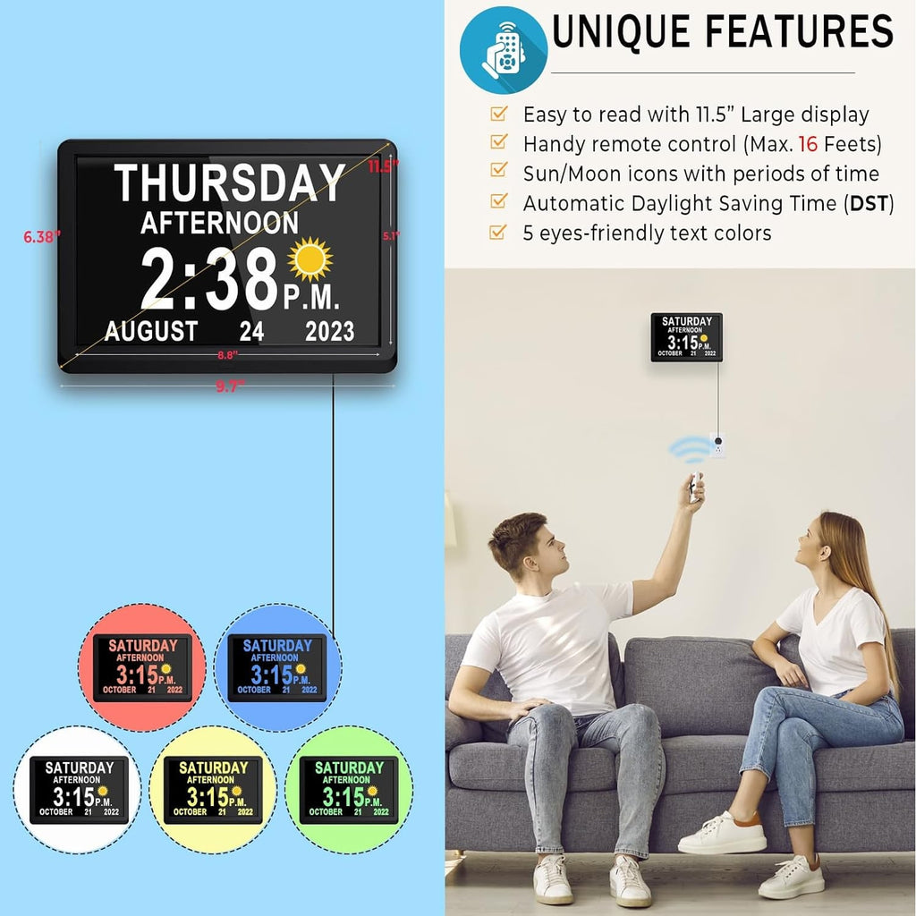 Digital Clock with Seconds and Large 11.5-Inch Display for Seniors with Calendar Day and Date - Image 3