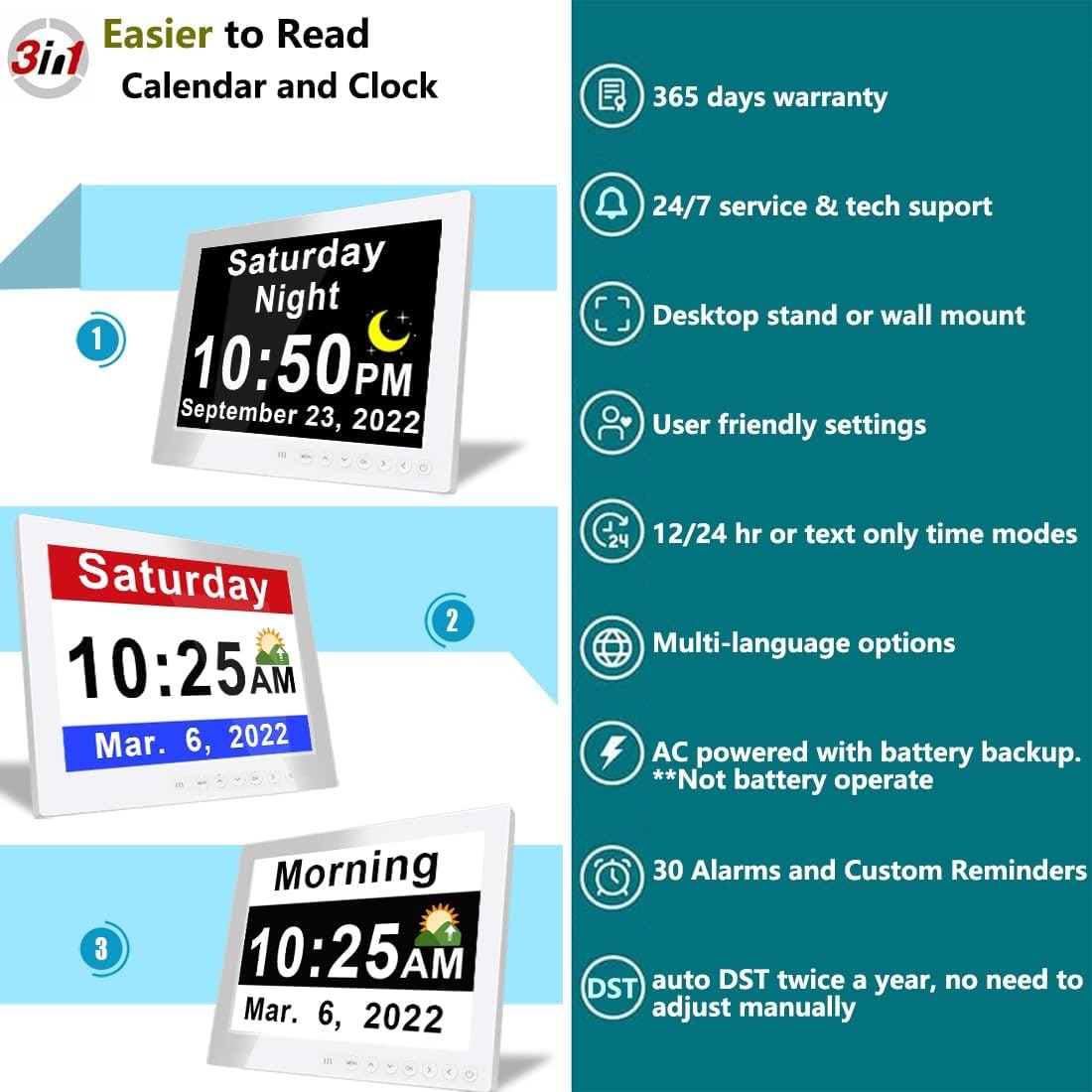 Digital Clock with Seconds and Large 11.5-Inch Display for Seniors with Calendar Day and Date - Image 9