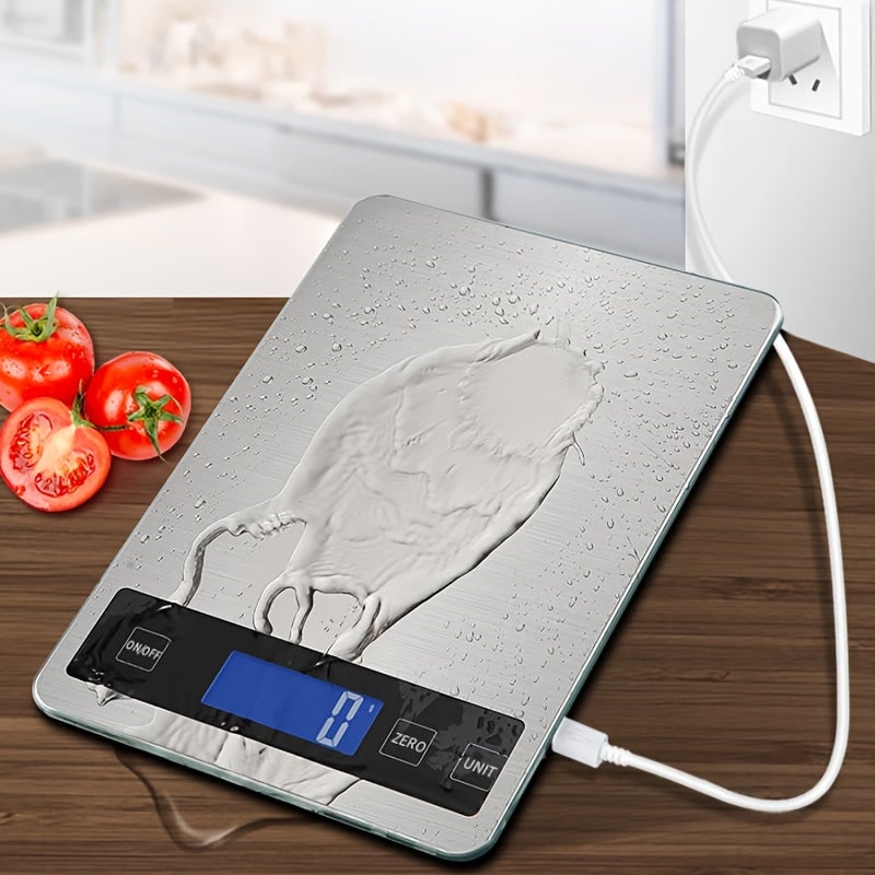 Digital Food Scale Kitchen Electronic Stainless Steel Waterproof USB Rechargeable - Image 2
