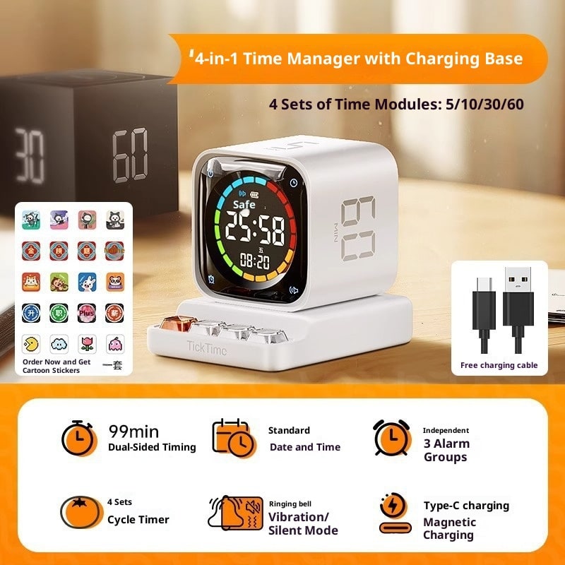 Digital Gravity Flip Cube Timer with LED Display and Charging Dock With Seconds - Image 1
