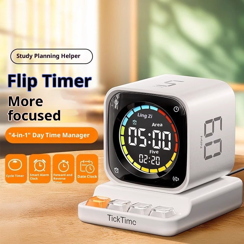Digital Gravity Flip Cube Timer with LED Display and Charging Dock With Seconds - Image 2