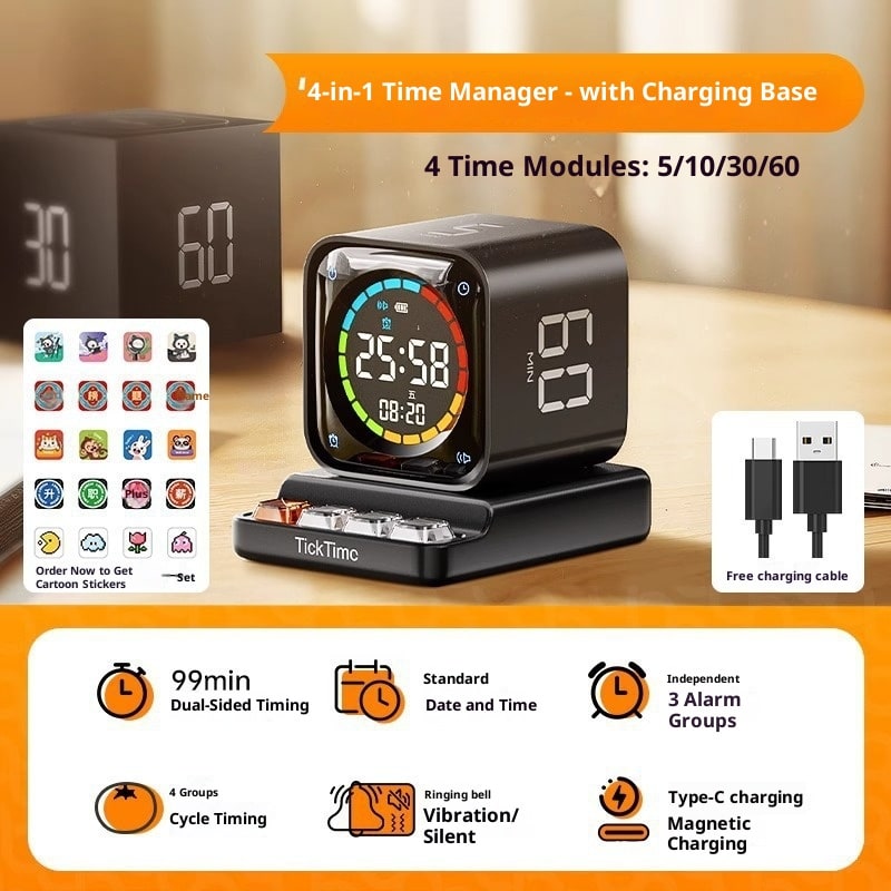 Digital Gravity Flip Cube Timer with LED Display and Charging Dock With Seconds - Image 4