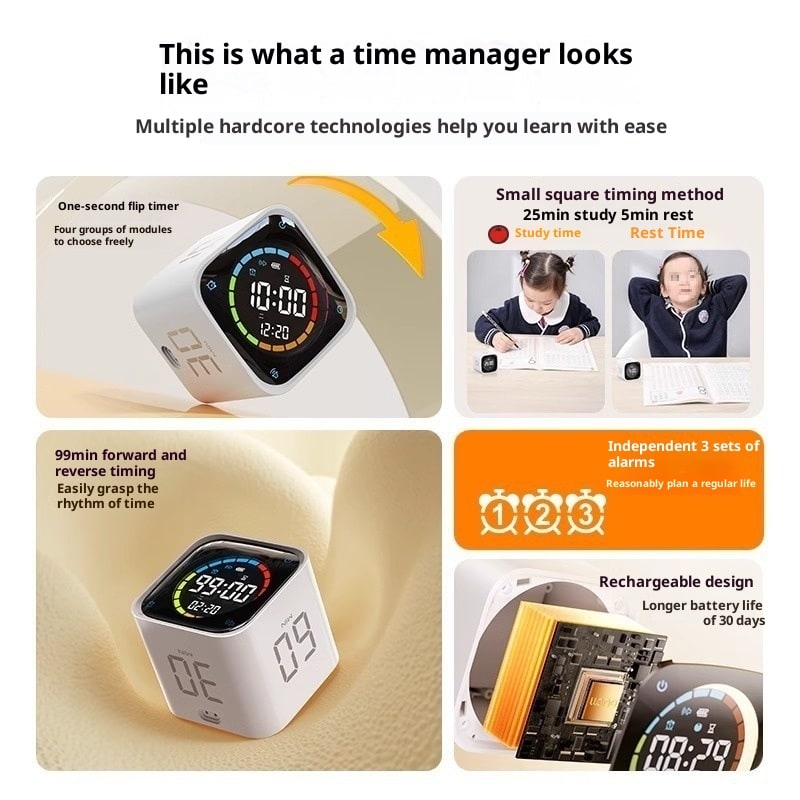Digital Gravity Flip Cube Timer with LED Display and Charging Dock With Seconds - Image 5