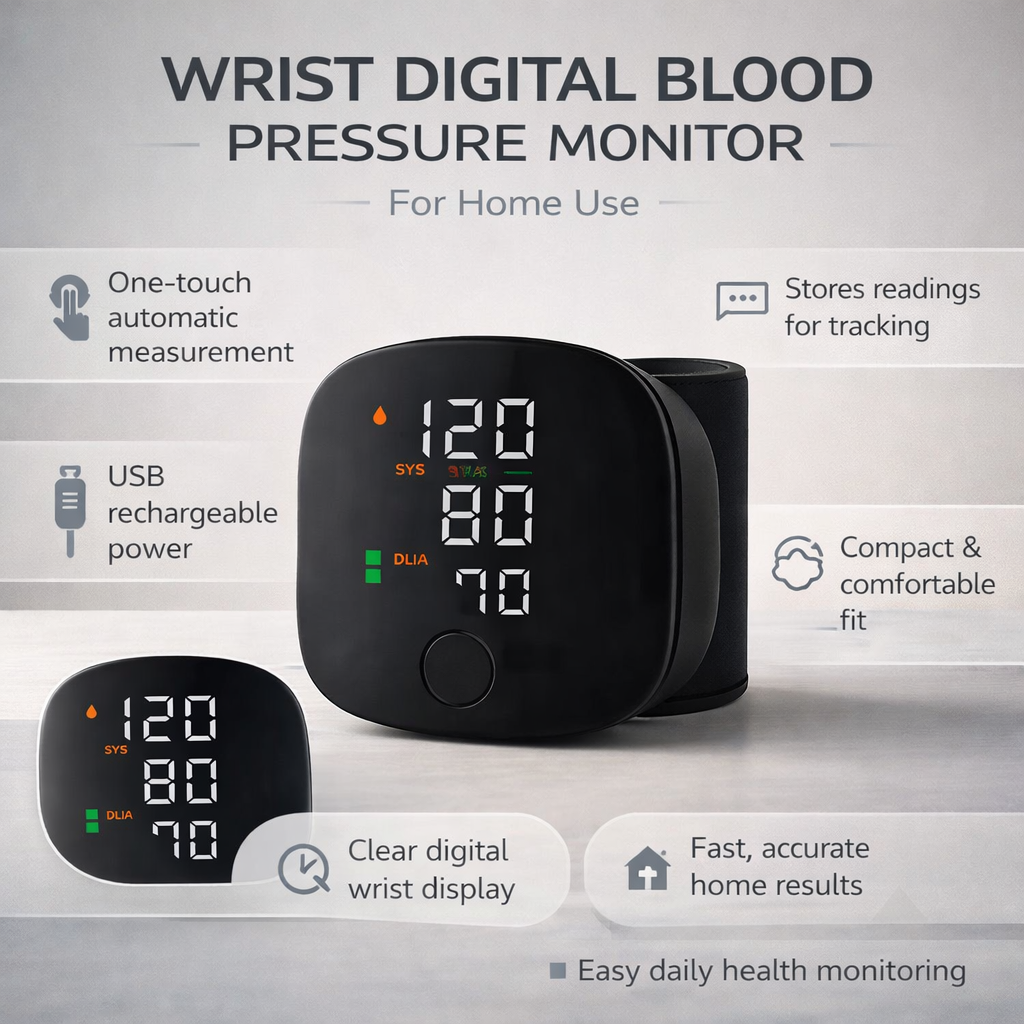 Digital Wrist Blood Pressure Cuff with Color LED Display and Voice Broadcast - Image 3