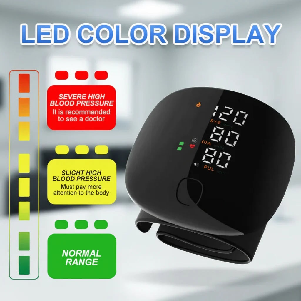 Digital Wrist Blood Pressure Cuff with Color LED Display and Voice Broadcast - Image 5