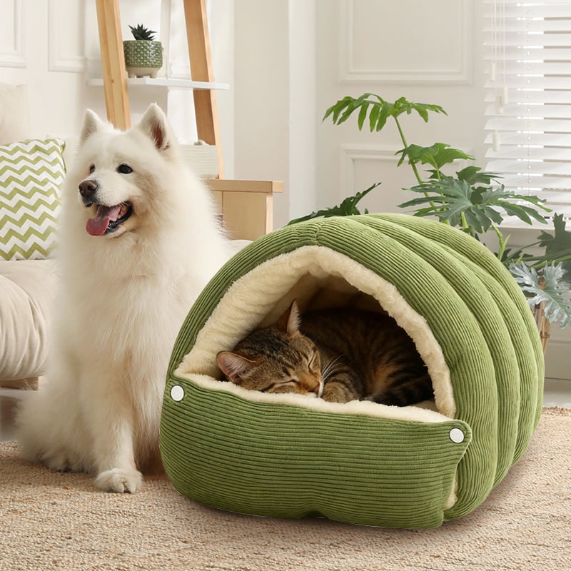 Dog Bed with Self Warming Cat Cave Design Plush Fleece Hooded Pet Window - Image 10